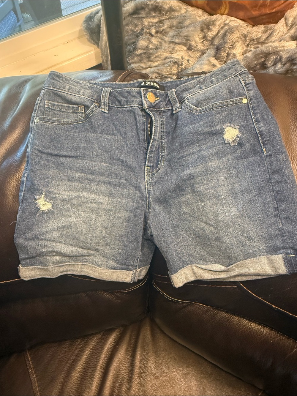 d. jeans Light Blue Distressed Rolled Hem Jean Shorts